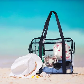 Модерен дамски прозрачна лятна плажна чанта, водоустойчив Голяма пътна чанта с цип, женствена чанта за измиване на тоалетни принадлежности, дамска чанта