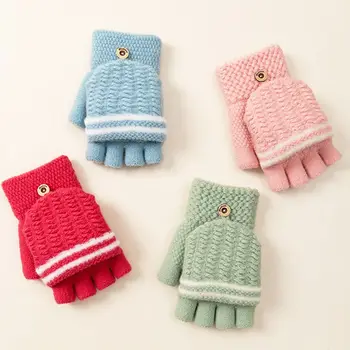Обикновена плетени ръкавици-трансформатори, прости еластични ръкавици-флип без пръсти, есенно-зимни топли гъвкави унисекс ръкавици за сензорен екран.
