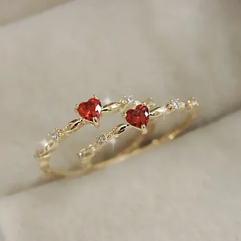 Модни пръстени с червени сърца по договора, луксозен ретро дизайн, златист цвят, Оригиналност сватба за жени, Изискани подаръци бижута на Едро