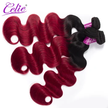 Celie Hair Бразилският Обемна Вълна 1Б Червени Снопове на Косата Омбре Реми Бразилски Снопчета Коса, за Тъкане на Сделка 1Б Бордовое Натрупване на Човешки Косъм