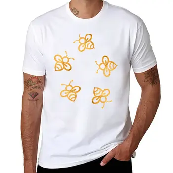 Нови пчели - тениска с изображение на пчелите от златно фолио, празни тениски, тениска за момче, красиви блузи, мъжки реколта тениски.
