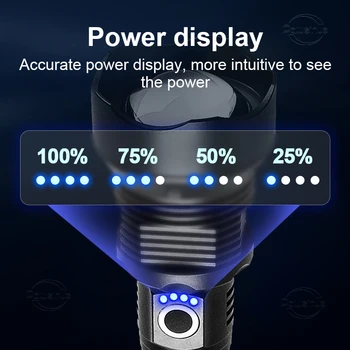 Сверхяркие led светлини XHP360 висока мощност 99999LM USB Перезаряжаемое осветление Фенер с телескопическим увеличение 3000 м Лампа за къмпинг 3