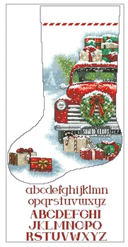 Чорапи за камиона на Дядо Коледа Коледна пишеща Машина Комплекти за бродерия на кръстат бод Бродерия върху бялото платно 16 карата 14 карата Начало декор ръчно изработени
