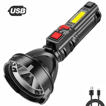 Led фенерче COB Фокус Тактически фенер 18650 факел USB Акумулаторна лампа с 4 режима на осветление Външен водоустойчив Ръчен фенер