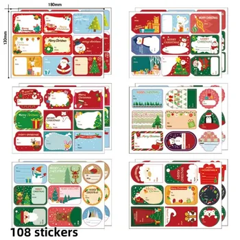 Лични бележки Подарък за печатане на Етикети с етикетите 108 бр./12 листа весела Коледа Подарък-Коледна опаковъчна хартия Декорации DIY Етикети 0