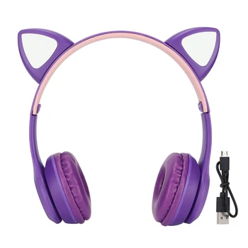 Мультяшная BT-слушалки с кошачьими уши, стабилна стерео уредба, удобна безжична BT-слушалки БТ 5.0, функция FM, 7 цвята за момичета и деца 0