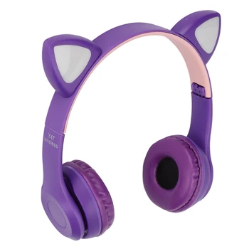 Мультяшная BT-слушалки с кошачьими уши, стабилна стерео уредба, удобна безжична BT-слушалки БТ 5.0, функция FM, 7 цвята за момичета и деца 3