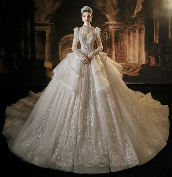 Шарън Каза Луксозно Дубайское бална рокля, Арабско Сватбена рокля за жените 2024, фотография, Сватбени рокли принцеса с дълги ръкави MX-2302