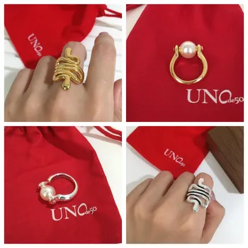 2023 ново змия пръстен от сплав със сребърно покритие pop 925 сребърен пръстен от мъниста за подарък на дамите подходящо перлена пръстен UNO DE 50 безплатно на едро