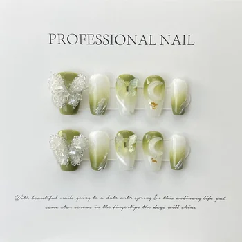 Къси Нокти ръчно изработени Partysu Kawaii Press on Nails с 3D Дизайн Корейски Многократна употреба Режийни Нокти с лепило за нокти за момичета