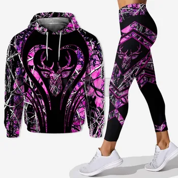 Ловният Сезон На поръчка, комбинирана hoody с качулка + гамаши с 3D-принтом + комбинирана дрехи за йога и фитнес, гамаши за жени 3