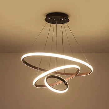 Модерен Окачен Лампа Led Rings Circle Таванна Подвесная Полилей Черен Таван На Хол С Трапезария И Кухня Вътрешно Осветление
