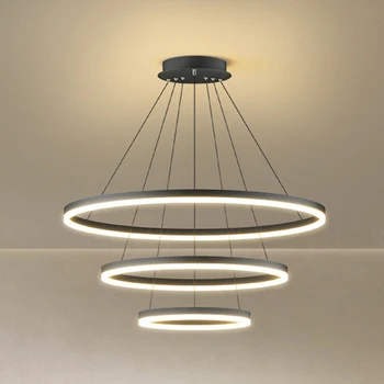 Модерен Окачен Лампа Led Rings Circle Таванна Подвесная Полилей Черен Таван На Хол С Трапезария И Кухня Вътрешно Осветление 1