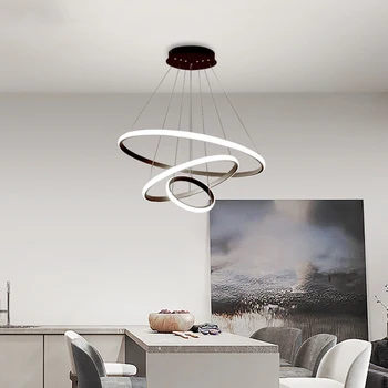 Модерен Окачен Лампа Led Rings Circle Таванна Подвесная Полилей Черен Таван На Хол С Трапезария И Кухня Вътрешно Осветление 2