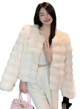 Елегантно палто от изкуствена кожа заек 2023 Зима Нова 1030