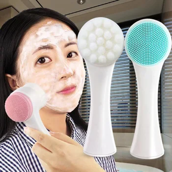 1 бр. 3D Двойна силиконова четка за почистване на лицето Ръчно Масажна четка за лице с мека четка, Отшелушивающая Двустранен четка за измиване на лицето