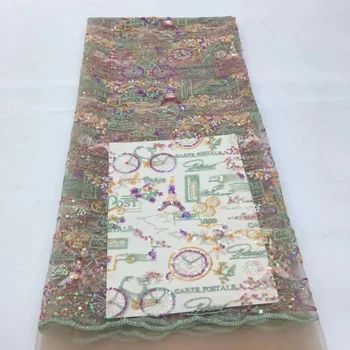 Африканска лейси плат с пайети 2023, висококачествена дантела материал с пайети ръчно изработени, Нигерийская френска лейси тъкани от тюл за сватба
