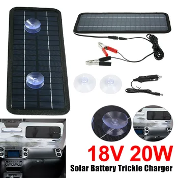 Зарядно устройство за слънчева батерия с капацитет от 20 W, комплект за зареждане на 18-фотоволтаични слънчеви панели с вендузата за автомобили, мотоциклети, лодки, микробуса