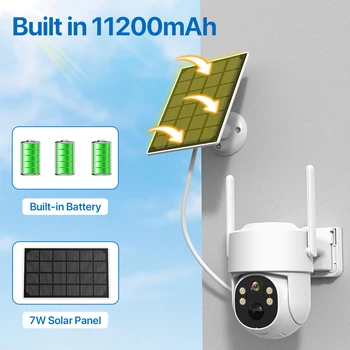 Слънчевата камера за Сигурност 4MP HD 4G с вашата СИМ-карта WiFi PTZ камера с Вградена Батерия 4MP PIR Human Wireless Camera APP iCSee 1