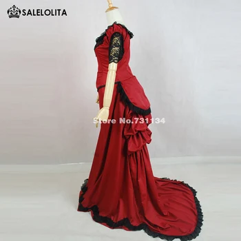 Гореща разпродажба Елегантни червени бални рокли с къс ръкав в стила на Викторианската суетата, костюми, Викториански бални рокли за партита 0