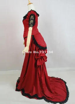 Гореща разпродажба Елегантни червени бални рокли с къс ръкав в стила на Викторианската суетата, костюми, Викториански бални рокли за партита 3