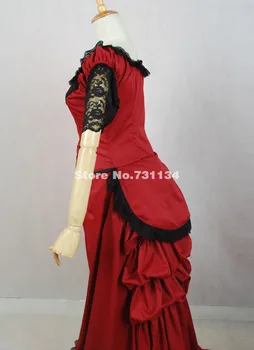 Гореща разпродажба Елегантни червени бални рокли с къс ръкав в стила на Викторианската суетата, костюми, Викториански бални рокли за партита 4