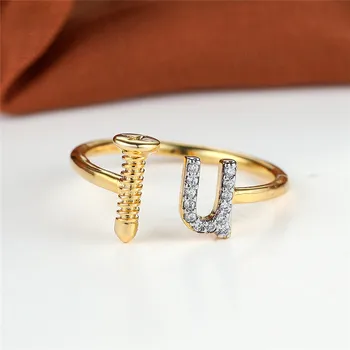 Сладък вътрешна винтове, Отворено Регулируем пръстен, с проста модни буквата N, Тънък пръстен, Минималистичные пръстени от древния злато за жени