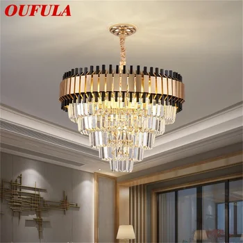 Постмодернистская черна полилей OUFULA Кристална окачен лампа Luxury Home Light LED Декоративен дневна трапезария 0