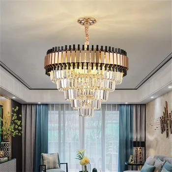 Постмодернистская черна полилей OUFULA Кристална окачен лампа Luxury Home Light LED Декоративен дневна трапезария 1