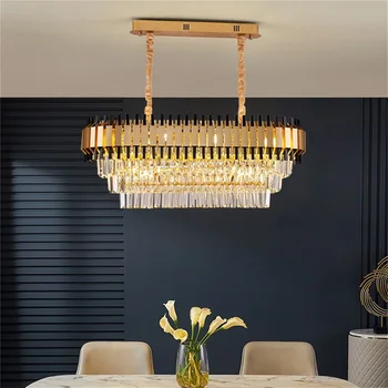 Постмодернистская черна полилей OUFULA Кристална окачен лампа Luxury Home Light LED Декоративен дневна трапезария 3
