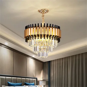 Постмодернистская черна полилей OUFULA Кристална окачен лампа Luxury Home Light LED Декоративен дневна трапезария 4