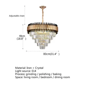 Постмодернистская черна полилей OUFULA Кристална окачен лампа Luxury Home Light LED Декоративен дневна трапезария 5