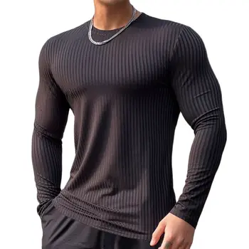 Тениска за фитнес във фитнес залата, мъжки ежедневни облегающая риза с дълъг ръкав, мъжки тениски за бодибилдинг, потници, спортни бързосъхнеща облекло за тренировки
