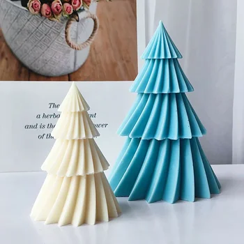 Една голяма Коледна елха, силиконова форма за свещи, четырехслойная геометрична въртящата шарени борова форма за гипсового сапун, декорации за дома, подарък за украса