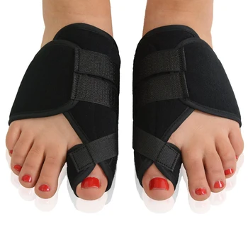 2 елемента Разделители на палеца на крака Токоизправител за педикюр с подкрепата на ден и нощ Ортопедични черни меки на жените и мъжете за облекчаване на палеца на стъпалото 2
