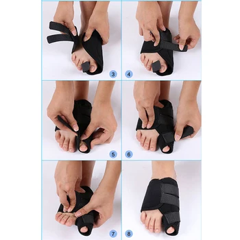 2 елемента Разделители на палеца на крака Токоизправител за педикюр с подкрепата на ден и нощ Ортопедични черни меки на жените и мъжете за облекчаване на палеца на стъпалото 5