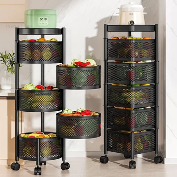 Многофункционални кухненски въртящи се колички за дома, количка за съхранение на плодове и зеленчуци, количка за многослойни леки закуски, помощна количка