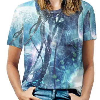 Тениска с къси ръкави и лека оборкой, женствена тениска с V-образно деколте, секси върхове с принтом, сини бестселъри Love Dreams Dreaming 3