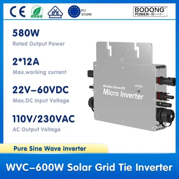 WVC 600W Micro Solar Равенство Grid Инвертор Dc 22-60 Вграден WIFI AC 110V230V Такса за Фотоволтаични Панели 2*375 W