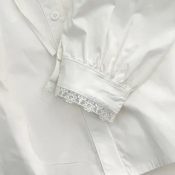 Разпродажба на блузи с френски шик за жени с висока яка, дантелен ризи в стил мозайка с дълги буйни ръкави, есенни ежедневните женски блузи 3