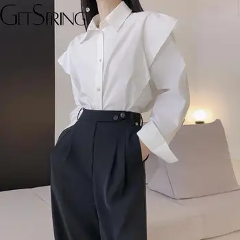 Жените риза yuerwang 2023, Пролет-лято, Памучен Бяло-розова блуза, Модерни, Универсални Прости Обикновена Свободни дамски блузи за почивка, Новост