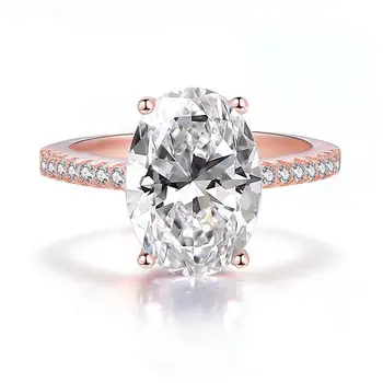 Нов пръстен от Розово злато, проба 925 с имитация на Диамант с Овална форма 9 *13 Радиан с диамантен пръстен на дъното на рязане в 4 карата 0