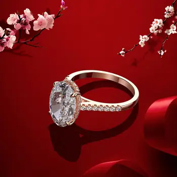 Нов пръстен от Розово злато, проба 925 с имитация на Диамант с Овална форма 9 *13 Радиан с диамантен пръстен на дъното на рязане в 4 карата 4