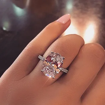 Нов пръстен от Розово злато, проба 925 с имитация на Диамант с Овална форма 9 *13 Радиан с диамантен пръстен на дъното на рязане в 4 карата 5