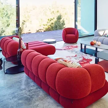 Италиански плат в стил ретро, Съвременна минималистичная хол, Малък апартамент, Дизайнерски диван в скандинавски стил