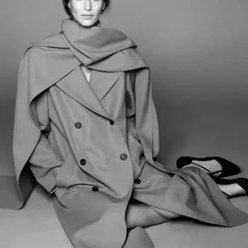 Дамско модерно яке нишевого дизайн, свободно кашемировое палто с дълъг ръкав