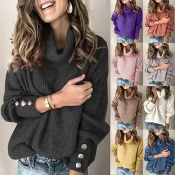 Дамски пуловери 2021 Нов Модел от Руното за Европа И САЩ, Пуловери с високо воротом в модерен стил CKN2021