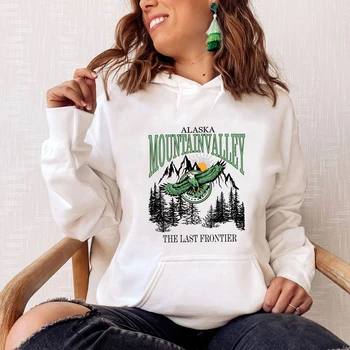 Качулки Alaska Mountain Valley Унисекс с дълъг ръкав за почивка и пътуване, hoody с качулка, ретро женски жилетки, пуловери за пешеходен туризъм и приключения