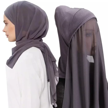 Незабавен Шифоновый шал-хиджаб, с прикрепен от вътрешната капачка, която покрива врата, Тюрбан, целящ да им покаже шал, Шапка-хиджаб за жени, Мюсюлманска мода превръзка на главата