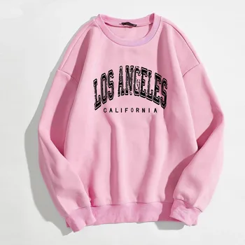 Качулки с надпис Los Angeles, Дамски блузи Harajuku, Ежедневни Свободни есента реколта розови блузи с качулка и дълъг ръкав 2023 г.